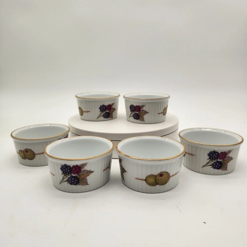 Royal Worcester Evesham Gold Porcelain Ramekins Set of 6 Made in England Vintage